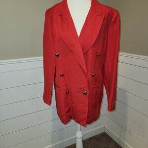 Springtime Vibrant Red Linen Double-Breasted Blazer